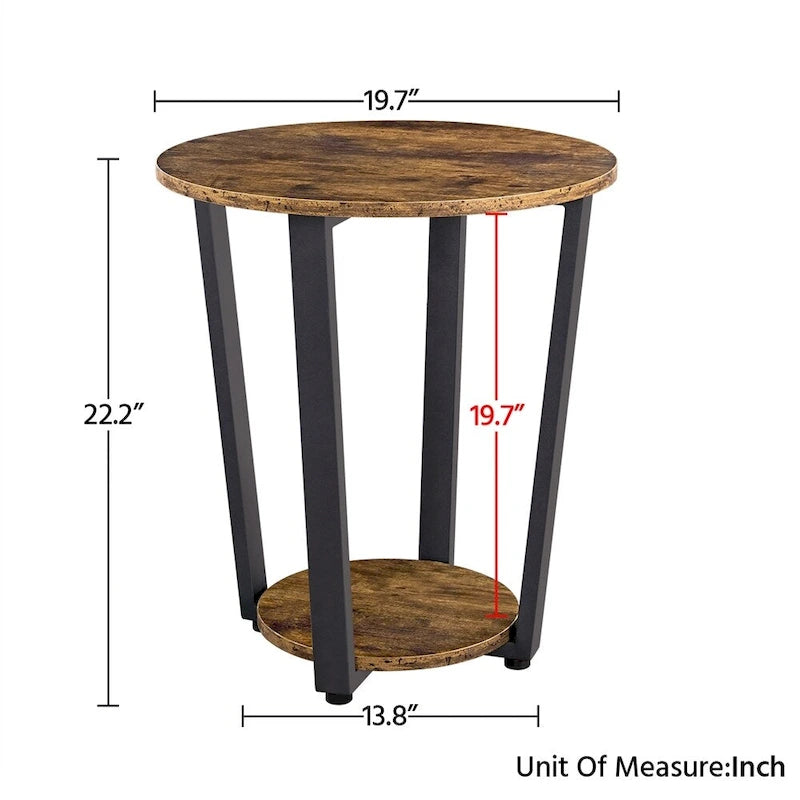 Table d'appoint ronde en métal Yaheetech avec étagère de rangement