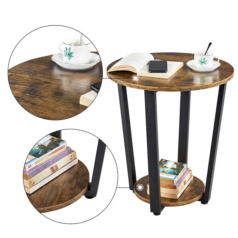 Table d'appoint ronde en métal Yaheetech avec étagère de rangement