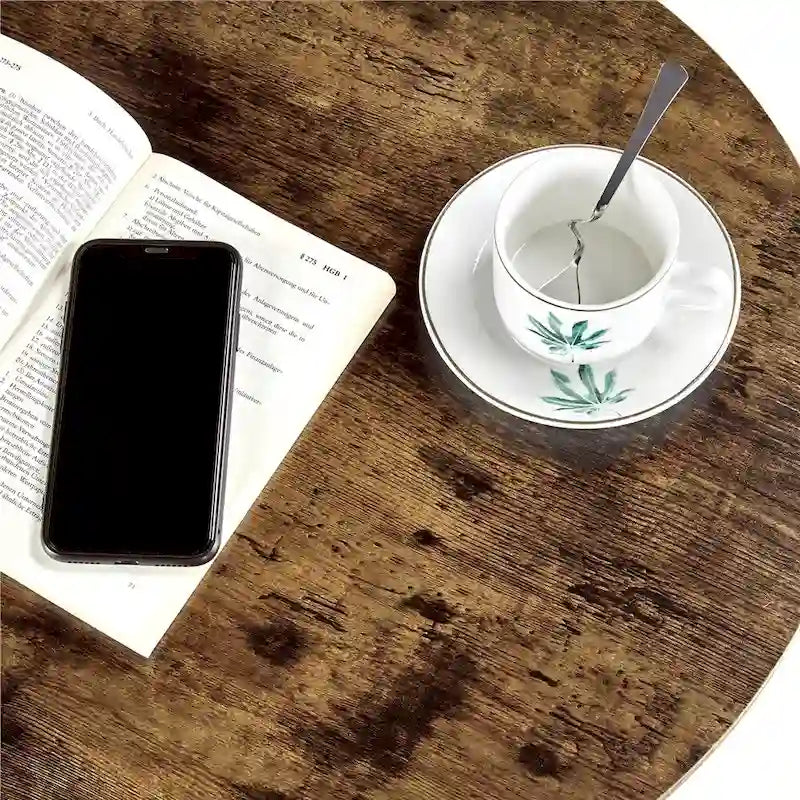 Table d'appoint ronde en métal Yaheetech avec étagère de rangement