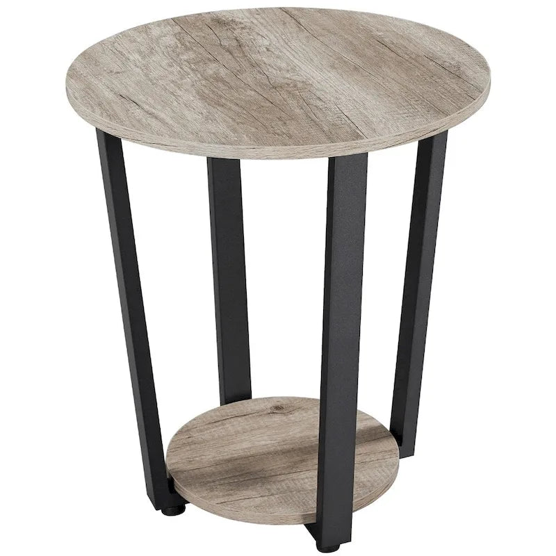 Table d'appoint ronde en métal Yaheetech avec étagère de rangement