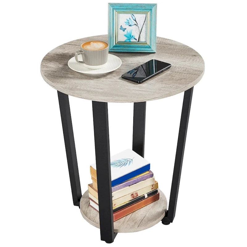 Table d'appoint ronde en métal Yaheetech avec étagère de rangement