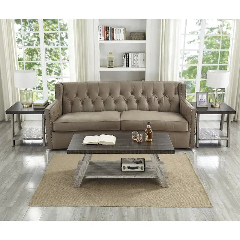 Ensemble table basse contemporaine en bois 3 pièces avec étagère