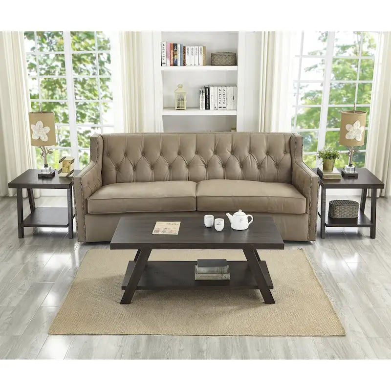 Ensemble table basse contemporaine en bois 3 pièces avec étagère