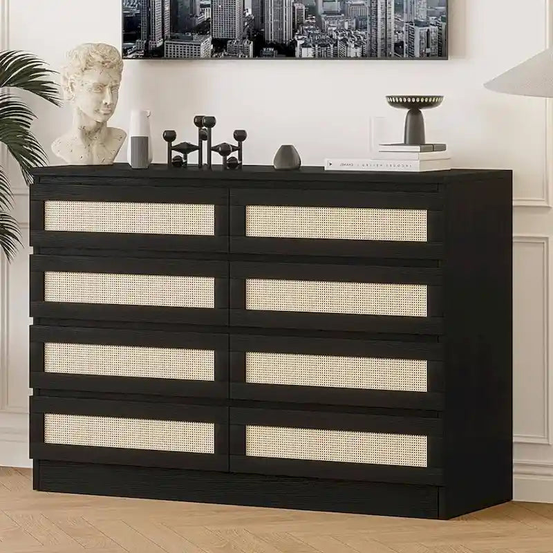 Commode double en rotin à 8 tiroirs pour chambre à coucher