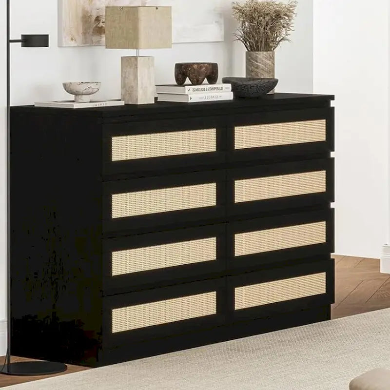 Commode double en rotin à 8 tiroirs pour chambre à coucher