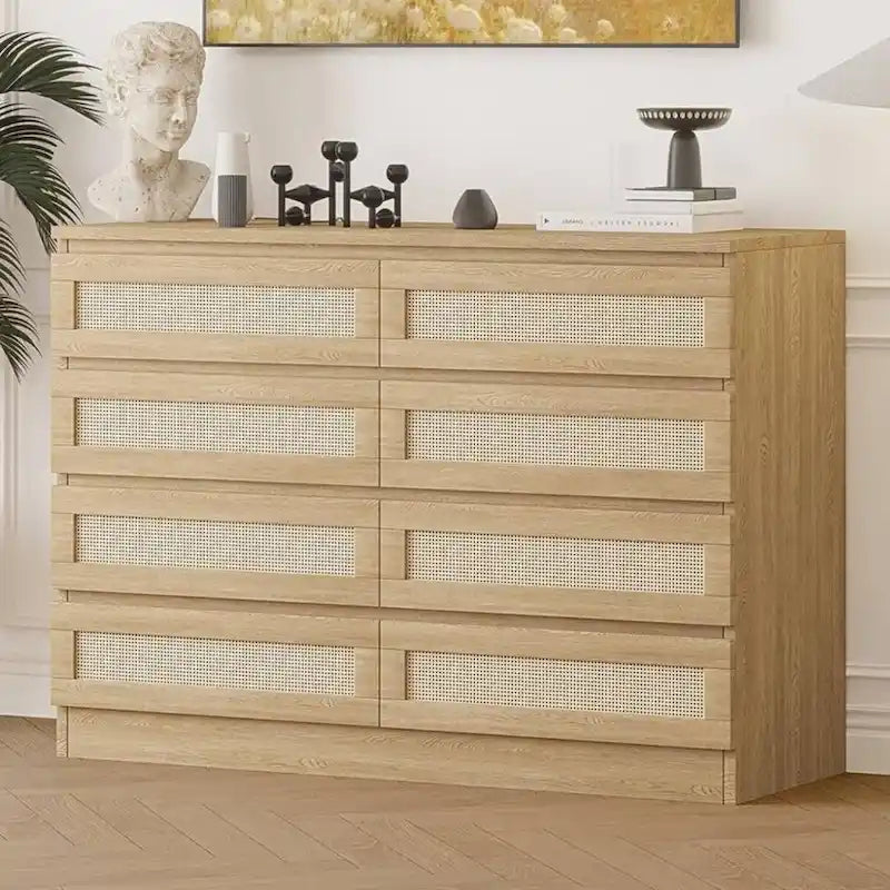 Commode double en rotin à 8 tiroirs pour chambre à coucher