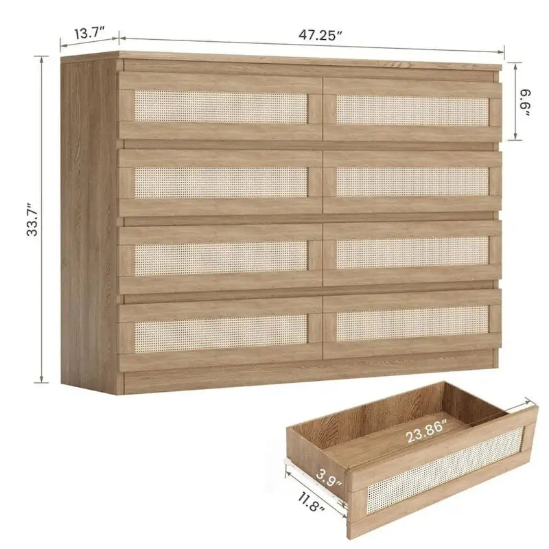 Commode double en rotin à 8 tiroirs pour chambre à coucher