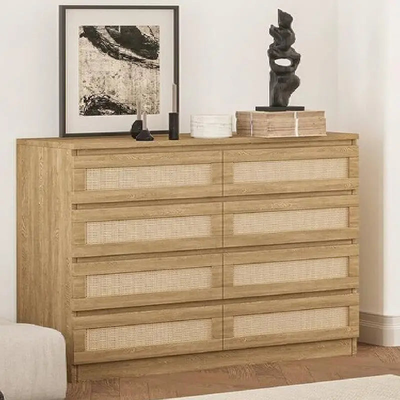 Commode double en rotin à 8 tiroirs pour chambre à coucher